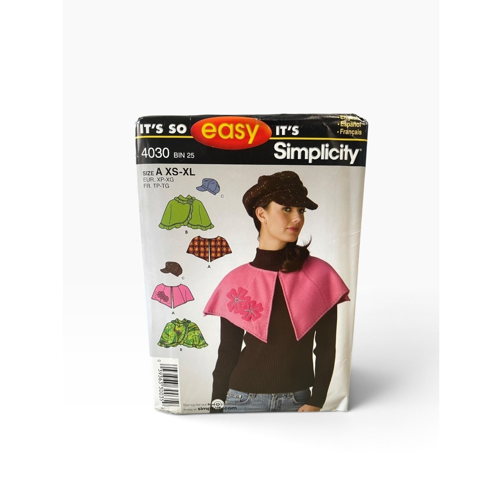 Simplicity Sewing Pattern 4030 Misses XS-XL Multi Capelet Hat Uncut Modern